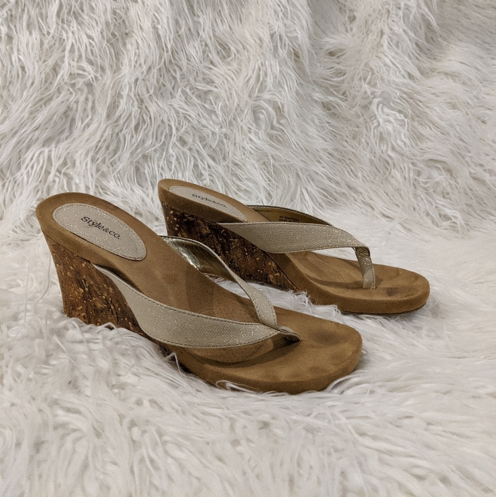 Style & Co gold and cork wedge sandal